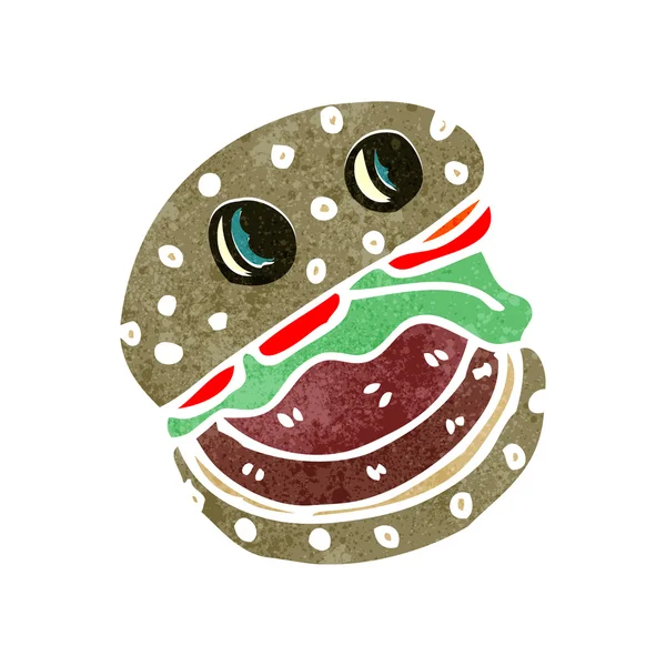 Retro kreslený burger — Stockový vektor