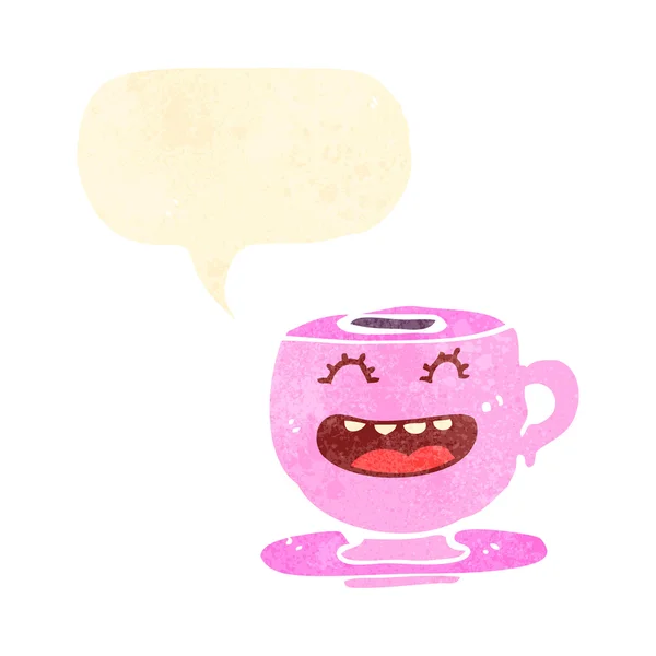 Tazza da tè cartone animato retrò con bolla vocale — Vettoriale Stock