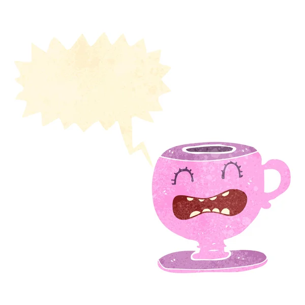 Xícara de chá de desenho animado retro com bolha de fala — Vetor de Stock