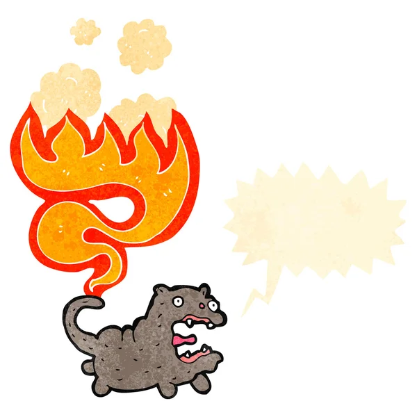 Retro cartoon cat with tail on fire — Stock Vector