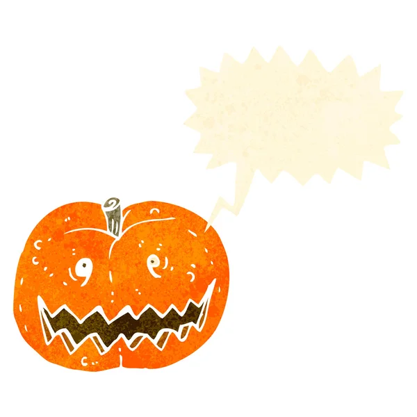 Calabaza espeluznante de dibujos animados retro con burbuja de habla — Vector de stock