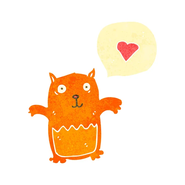 Gato de desenho animado retro com coração de amor — Vetor de Stock