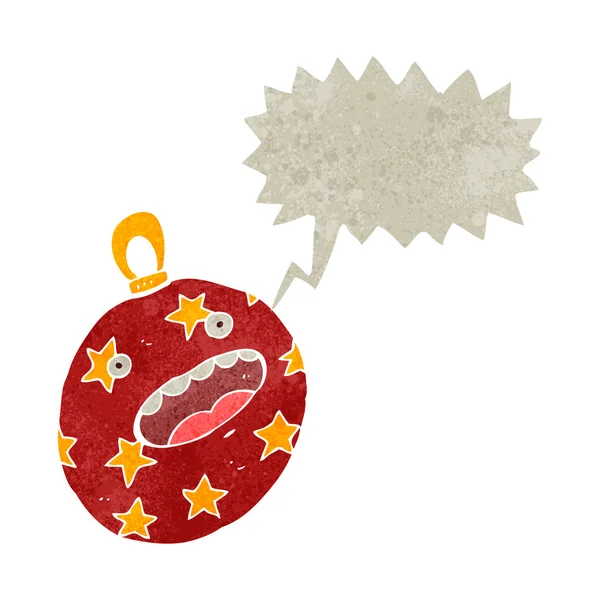 Bola de Navidad de dibujos animados retro con burbuja de habla — Archivo Imágenes Vectoriales