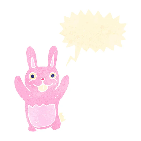 Retro-Cartoon rosa Kaninchen mit Sprechblase — Stockvektor