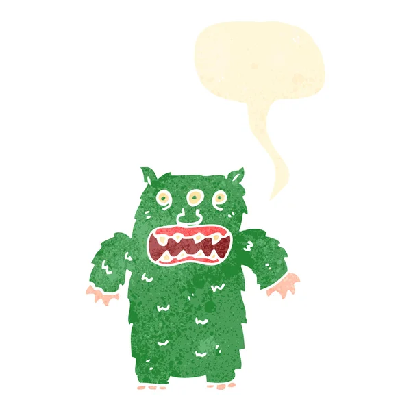Retro cartoon monster with speech bubble — Stock Vector