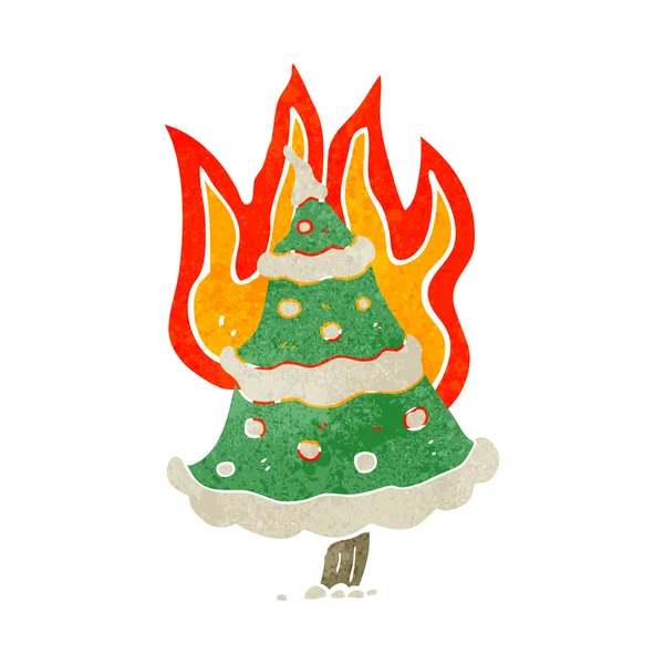 Flaming kerstboom retro cartoon — Stockvector