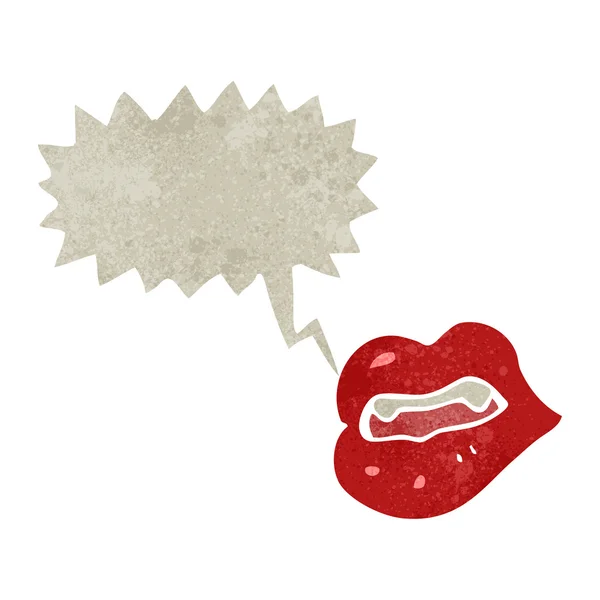 Retro desenhos animados lábios vermelhos com bolha de fala —  Vetores de Stock