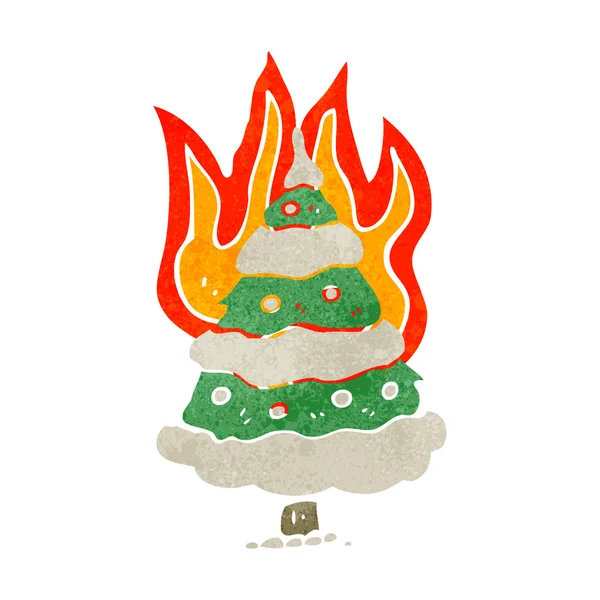 Flaming kerstboom retro cartoon — Stockvector