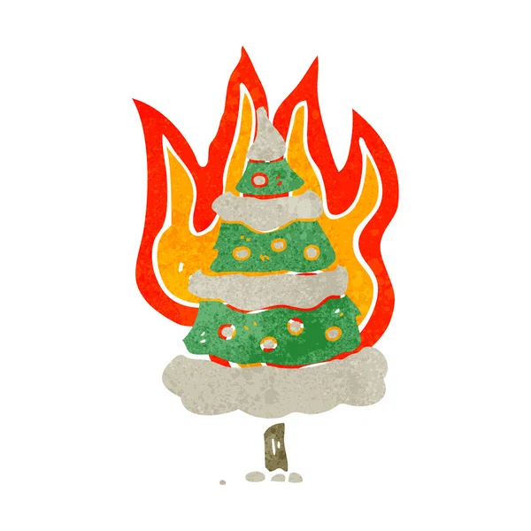 Flammender Weihnachtsbaum Retro-Cartoon — Stockvektor