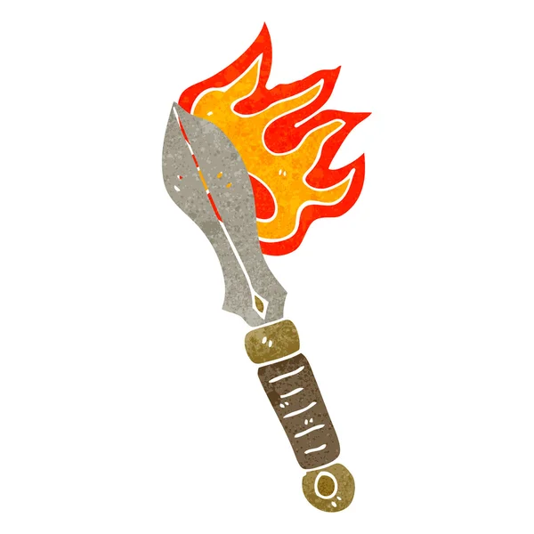 Retro kreskówka płonący miecz — Wektor stockowy