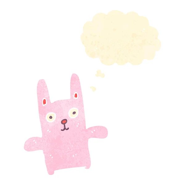 Retro desenho animado coelho rosa com bolha de pensamento — Vetor de Stock