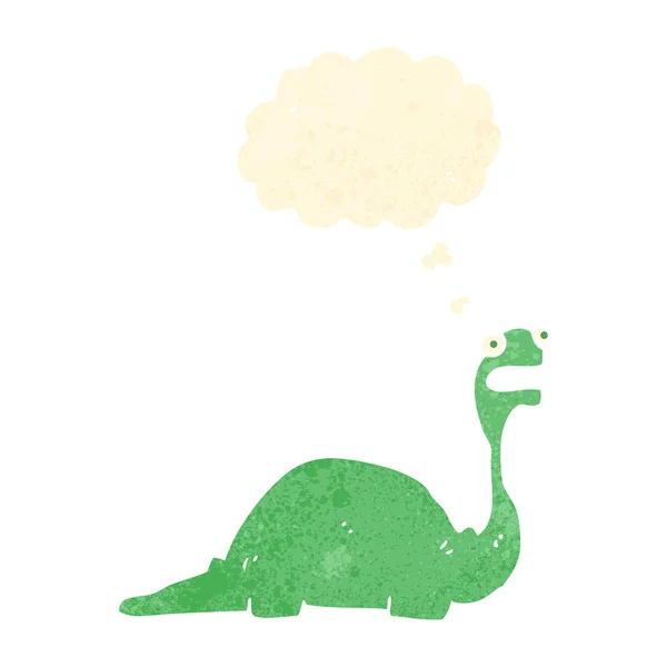 Retro cartoon dinosaur with thought bubble — Stock Vector