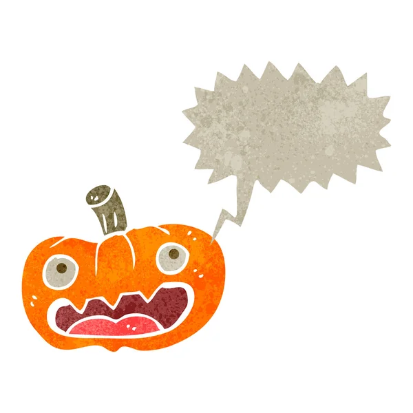 Retro cartoon halloween pumpkin with speech bubble — Stock Vector