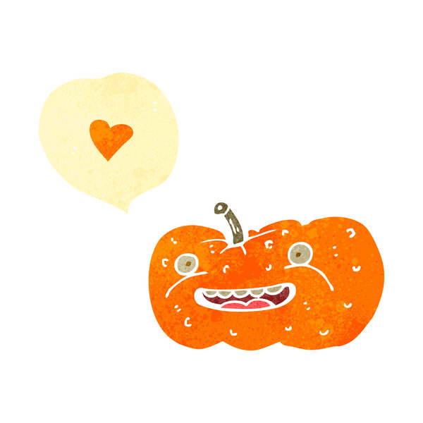 Retro cartoon halloween pumpkin with speech bubble