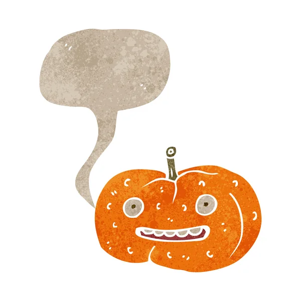 Calabaza de halloween de dibujos animados retro con burbuja de habla — Vector de stock