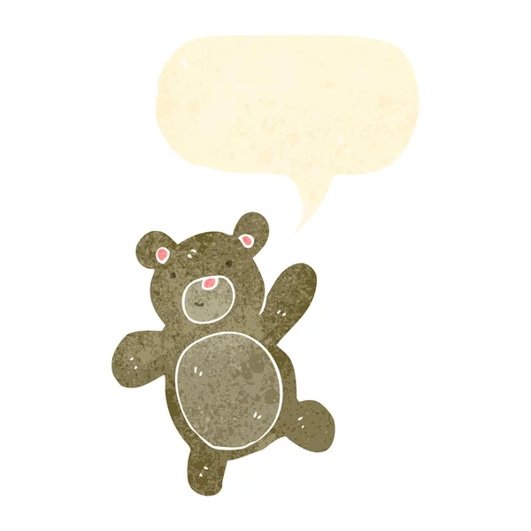 Ours en peluche dessin animé rétro avec bulle de parole — Image vectorielle