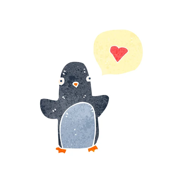 Penguin with love heart retro cartoon — Stock Vector