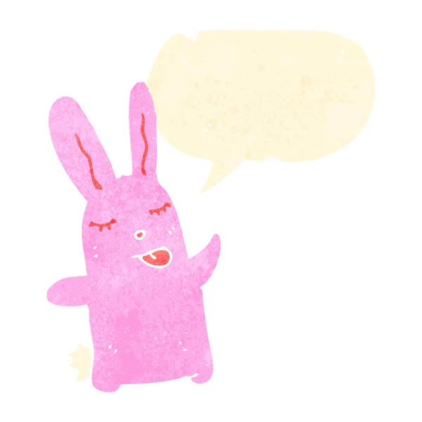 Kelinci merah muda kartun retro dengan gelembung ucapan - Stok Vektor