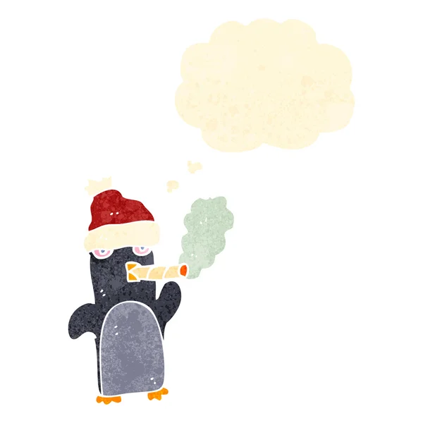 Ретро мультфільм пінгвін куріння — стоковий вектор