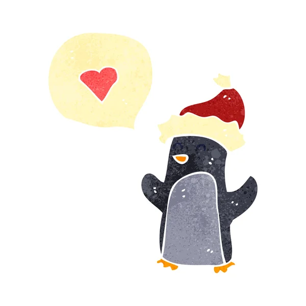 Retro desen animat pinguin cu inima de dragoste — Vector de stoc