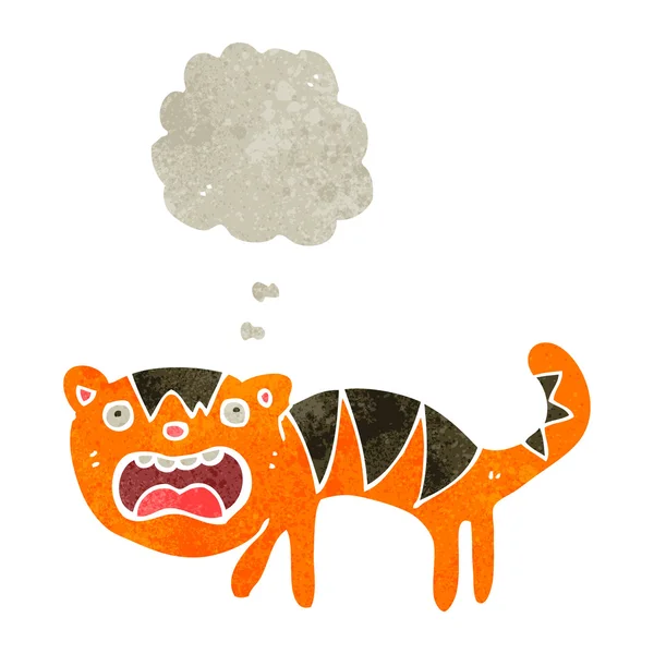 Tigre de dibujos animados retro con burbuja de pensamiento — Vector de stock