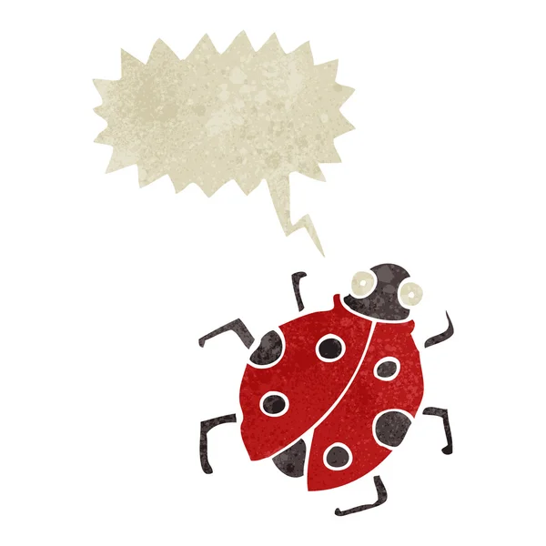 Retro cartoon ladybug with speech bubble — Stock Vector