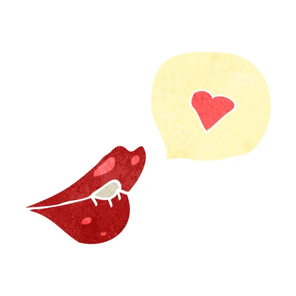 Retro tecknade slickar läpparna med kärlek hjärta — Stock vektor