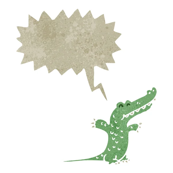 Crocodilo de desenho animado retro com bolha de fala — Vetor de Stock