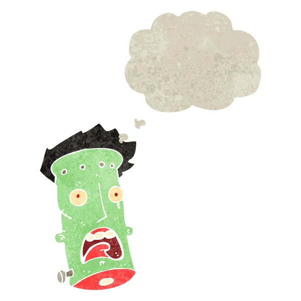 Retro dibujos animados cabeza de monstruo zombie con burbuja de pensamiento — Vector de stock