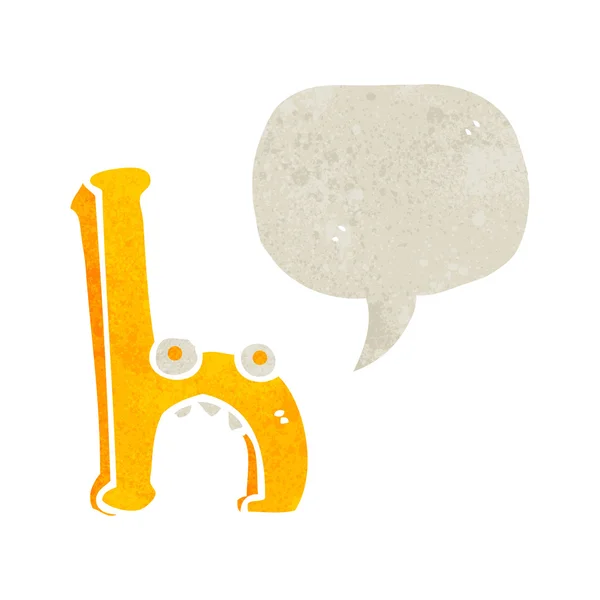 Caricature rétro lettre h avec bulle de parole — Image vectorielle
