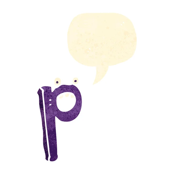 复古卡通字母 p 与语音泡沫 — 图库矢量图片