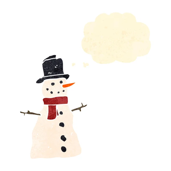Bonhomme de neige dessin animé rétro avec bulle de parole — Image vectorielle