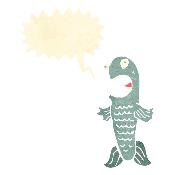 Pesce cartone animato retrò con bolla discorso — Vettoriale Stock
