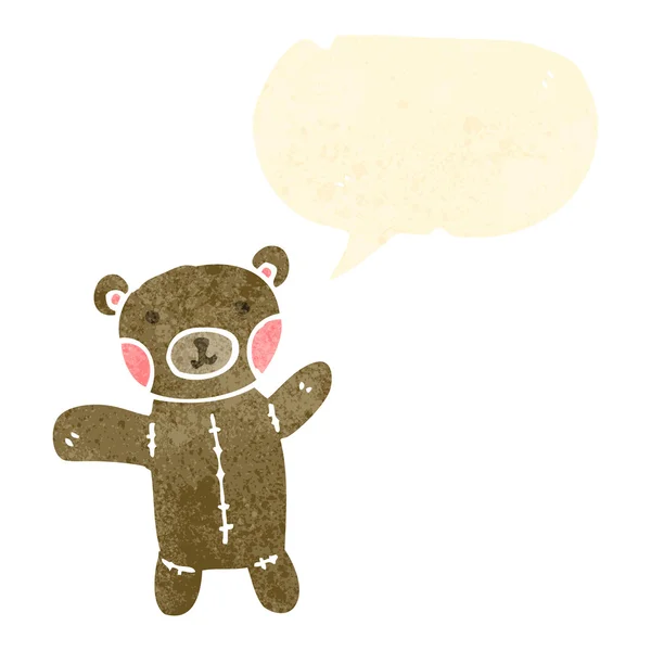 Urso de pelúcia de desenho animado retro com bolha de pensamento — Vetor de Stock