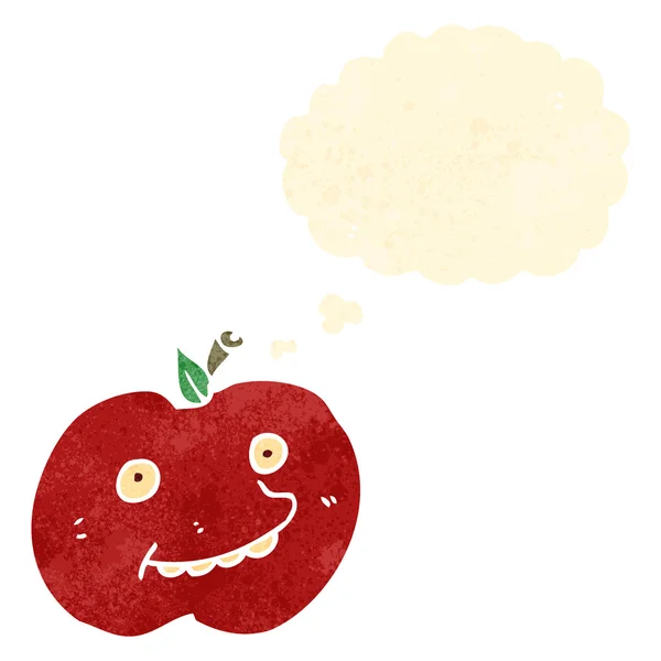 Retro cartoon apple met gedachte bubble — Stockvector