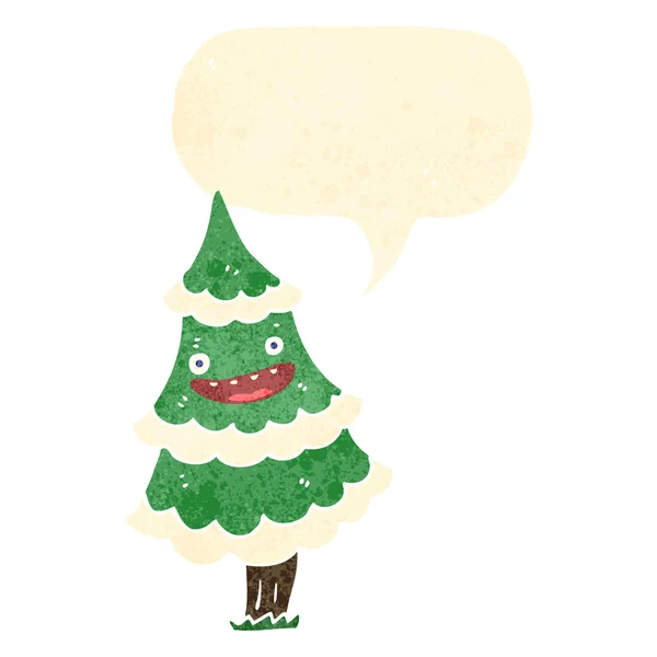 Desenhos animados retro falando personagem árvore de Natal — Vetor de Stock