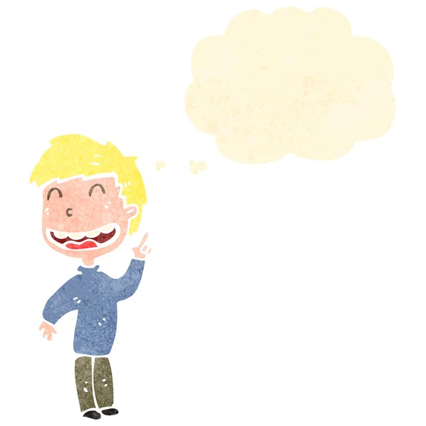 Retro kreslený šťastný chlapec s myšlenkou — Stockový vektor