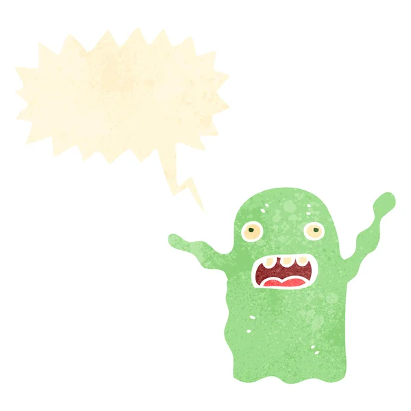 Fantasma espeluznante de dibujos animados retro con burbuja del habla — Vector de stock