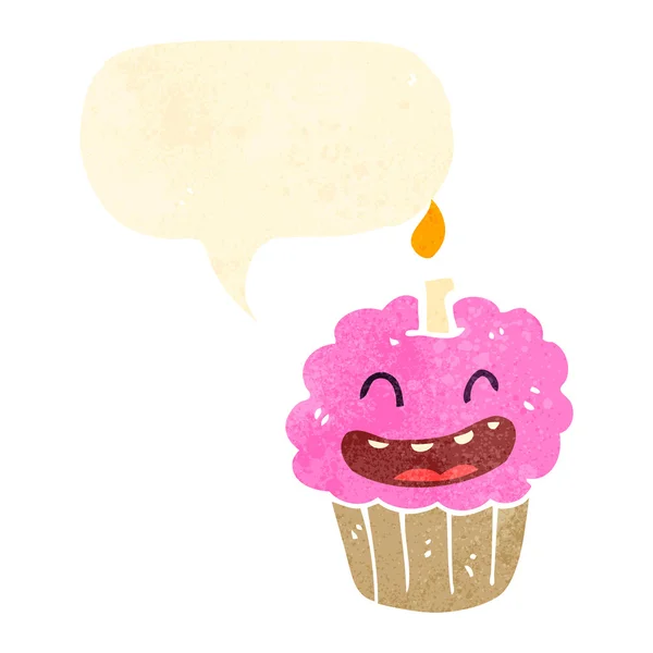 Retro caricatura riendo cupcake — Vector de stock