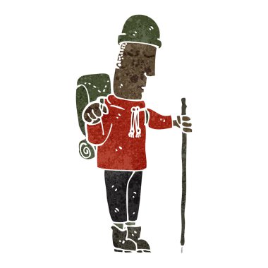 Retro karikatür hiking adam
