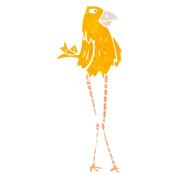 Pájaro de dibujos animados retro con piernas largas — Vector de stock