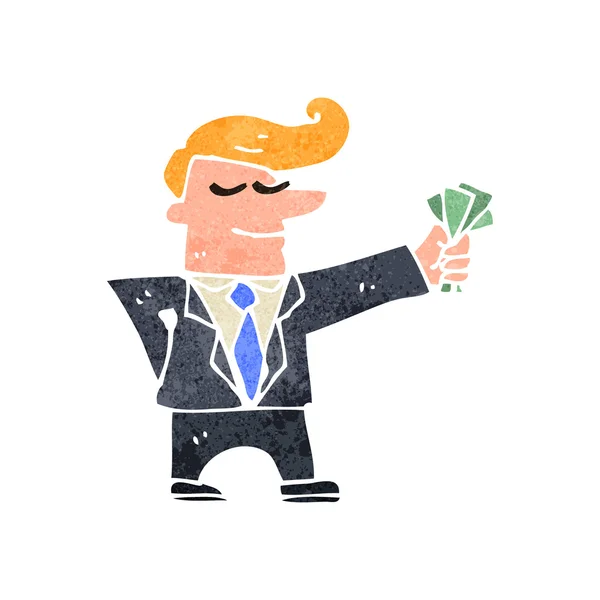 Retro cartoon man met geld — Stockvector