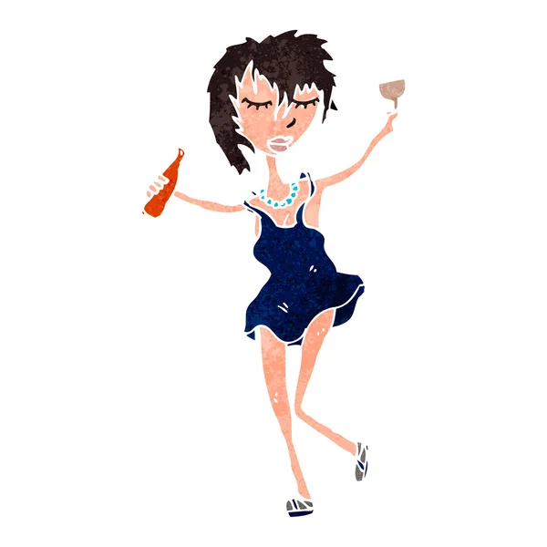 Retro mujer de dibujos animados bailando — Vector de stock