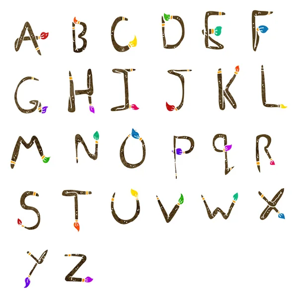 Zeichentrickmalpinsel geformtes Alphabet — Stockvektor