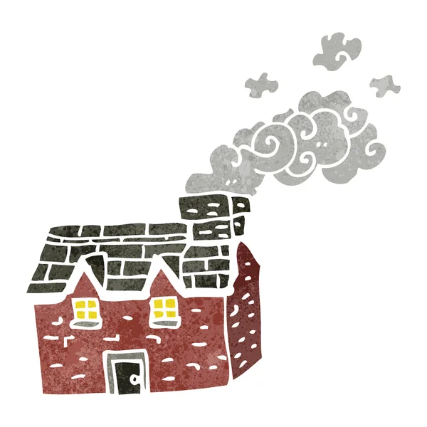 Casa de campo de dibujos animados retro con chimenea humeante — Vector de stock