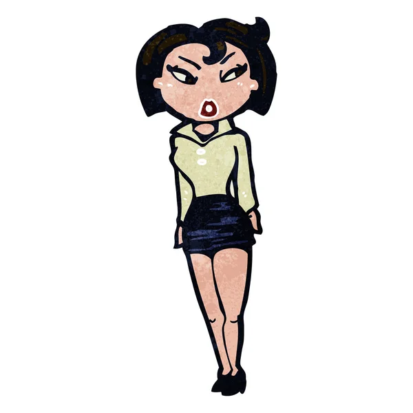 Mujer de dibujos animados retro en falda corta — Vector de stock