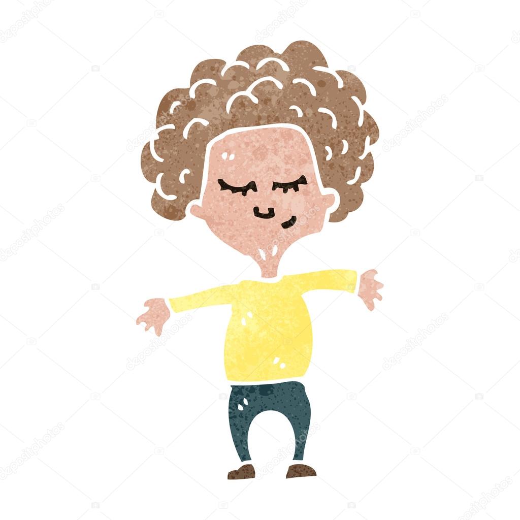 Retro dibujos animados rizado chico vector, gráfico