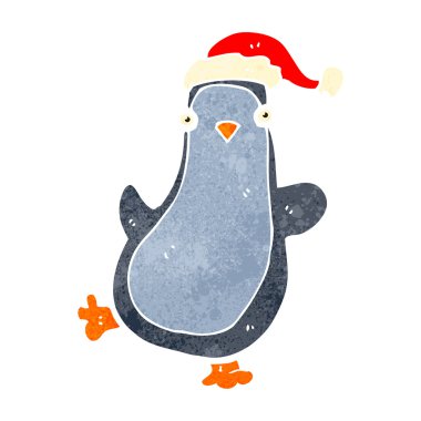retro çizgi film noel pengueni