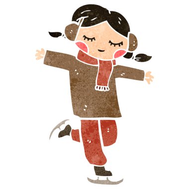 Retro karikatür buz paten kız