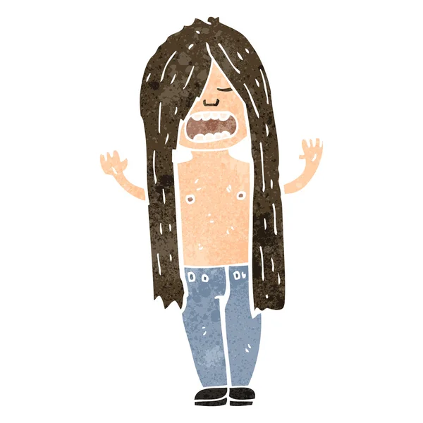 Retro karikatür uzun saçlı hippi erkek — Stok Vektör